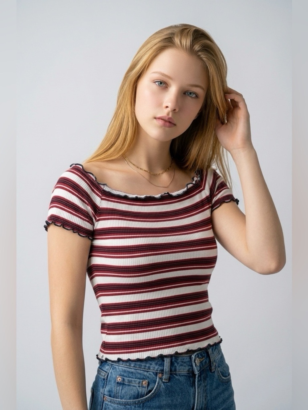 Women's Striped Lettuce End Hem Top Size XS